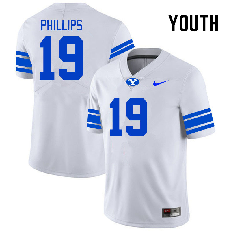 Youth #19 Jojo Phillips BYU Cougars College Football Jerseys Stitched Sale-White